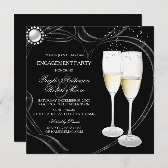 Champagne & Heart Engagement Party Invitation (Front/Back)