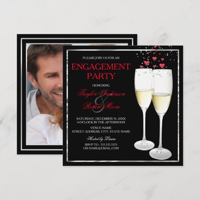 Champagne Heart Engagement Party Photo Invitation (Front/Back)