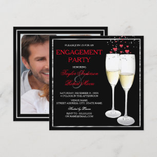 Champagne Heart Engagement Party Photo Invitation