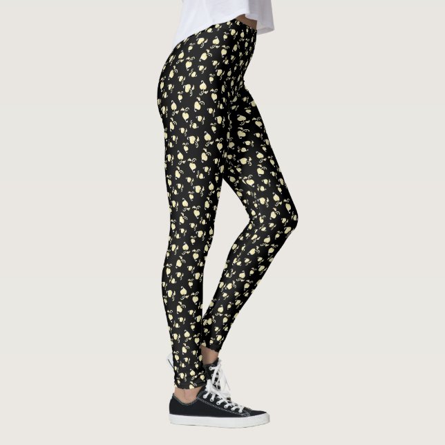 Champagne Heart Shaped Leaf Pattern Over Black Leggings (Right)