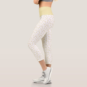 Champagne Heart Shaped Leaf Pattern Over White Capri Leggings