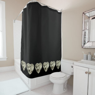 Champagne Hearts Black Shower Curtain