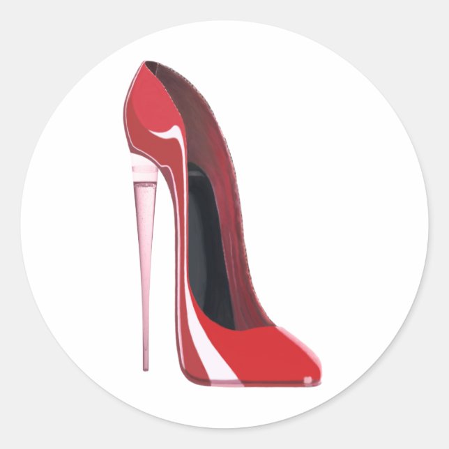 Champagne Heel Flute Red Stiletto Art Classic Round Sticker (Front)