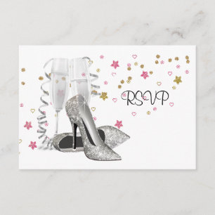 Champagne High Heels 21st Birthday Party RSVP Card