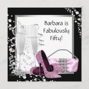 Champagne High Heels Womans Pink & Black Birthday Invitation