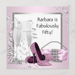 Champagne High Heels Womans Pink & Black Birthday Invitation