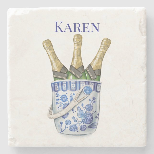 Champagne in Chinoierie Ice Bucket  Stone Coaster (Front)