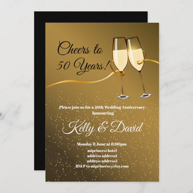 Champagne, invitation d'anniversaire de mariage (Devant / Derrière)