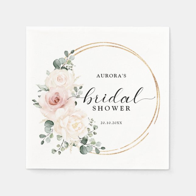Champagne Ivory Blush Pink Floral Bridal shower    Napkin (Front)