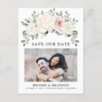 Champagne Ivory Blush Pink Floral   Save the Date