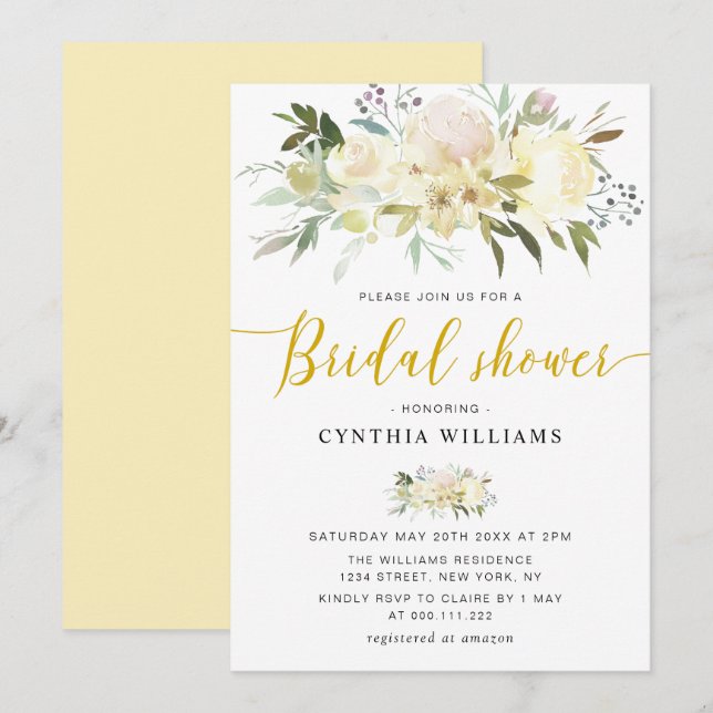 champagne ivory floral Bridal shower Invitation (Front/Back)