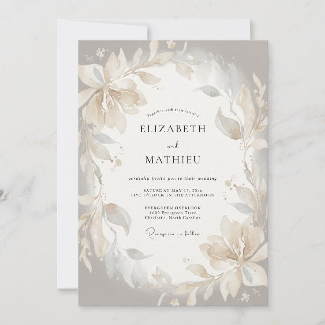 Champagne Ivory Petal Wedding Invitation (Front)