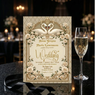 Champagne Ivory Quilted Faux Gold Ornate Wedding  Invitation