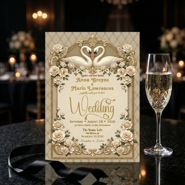 Champagne Ivory Quilted Faux Gold Ornate Wedding  Invitation (Creator Uploaded)