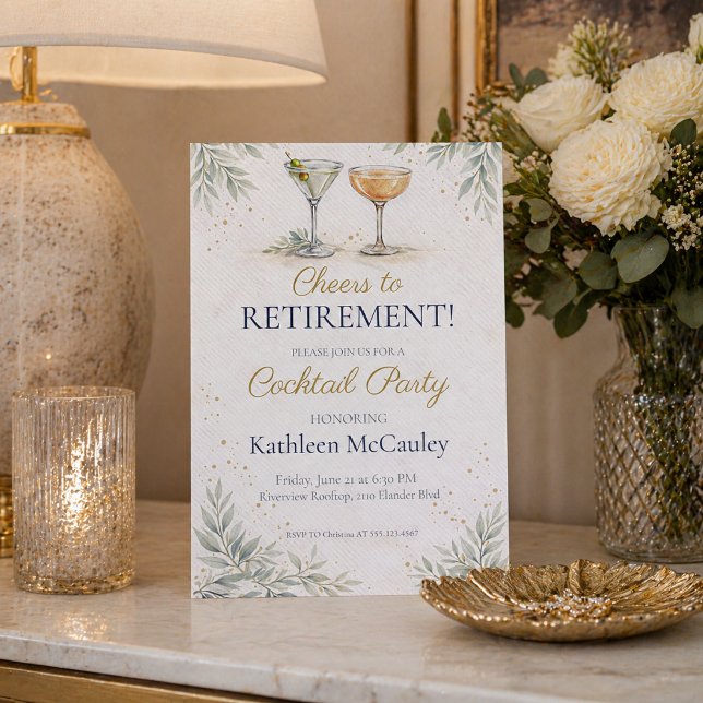 Champagne Leaf Farewell Invitation (Champagne leaf farewell cocktail party with soft ivory tones and gold accents)