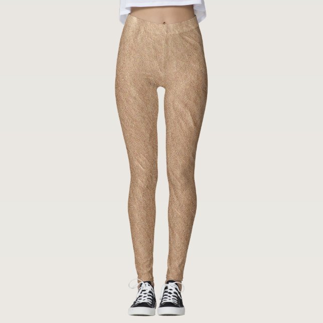 Champagne Leather Surface Minimalist Chic Vegan Leggings (Front)