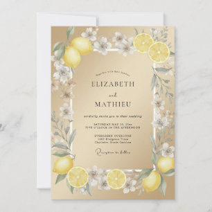 Champagne Lemon Citrus Eucalyptus Wedding Invitation