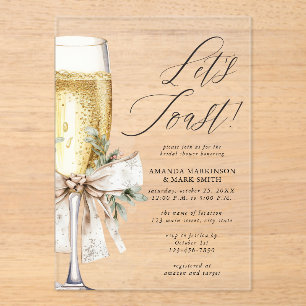 Champagne Let's Toast Winter Bridal Shower Acrylic Invitations
