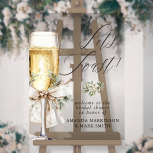 Champagne Let's Toast Winter Bridal Shower Welcome Acrylic Sign