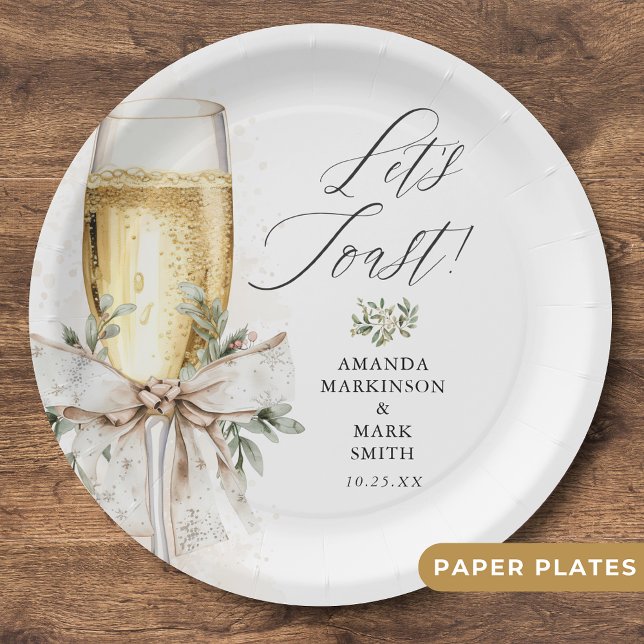 Champagne Let's Toast Winter Engagement Paper Plate (Creator Uploaded)