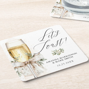 Champagne Let's Toast Winter Engagement Square Paper Coaster