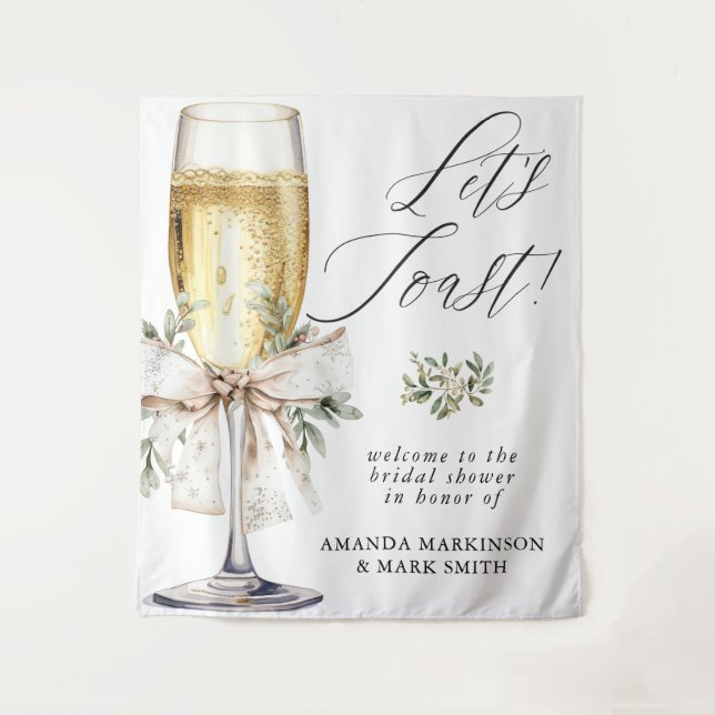 Champagne Let's Toast Winter Neutral Bridal Shower Tapestry (Front)