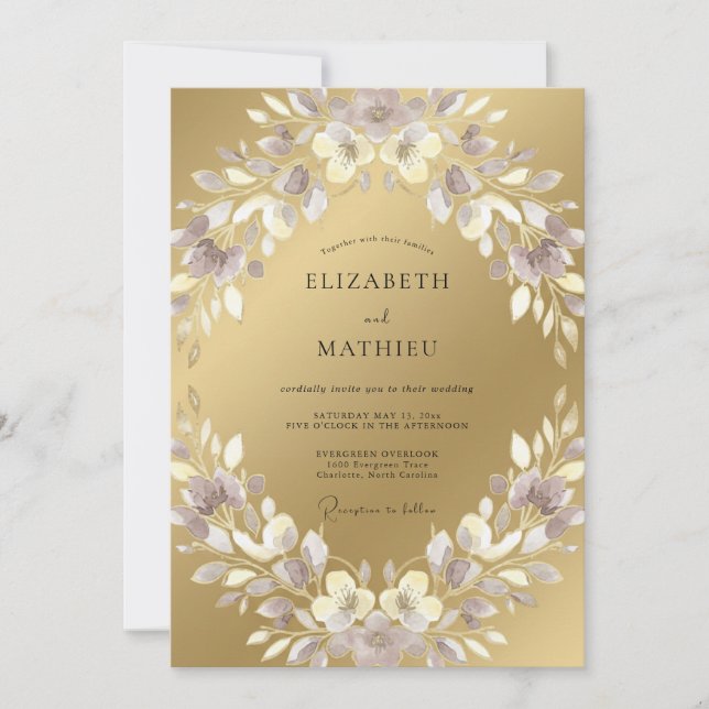 Champagne Lilac Painted Wedding Invitation (Front)
