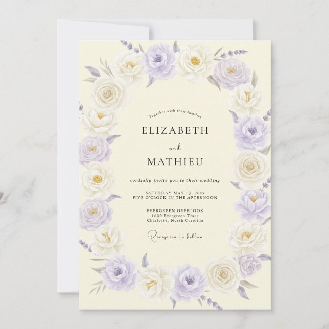 Champagne Lilac Peony Wedding Invitation (Front)