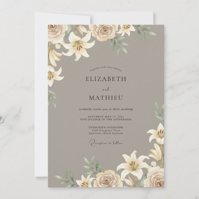 Champagne Lily Taupe Wedding Invitation (Front)