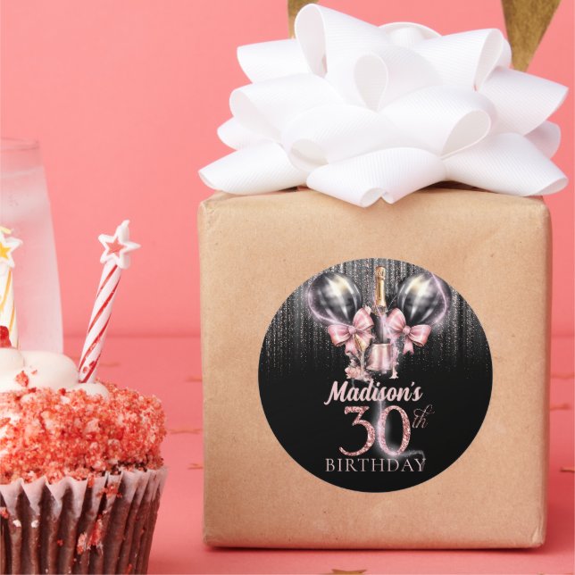 Champagne Luxury 30th Birthday Personalized Classic Round Sticker (Party)