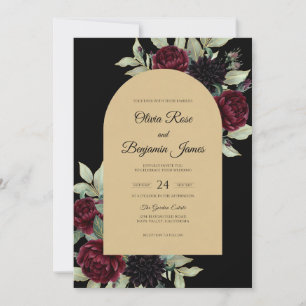 Champagne Maroon Dahlia Wedding Invitation