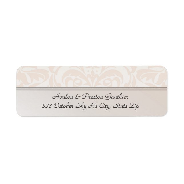 Champagne Metal Damask Wedding Address Label (Front)