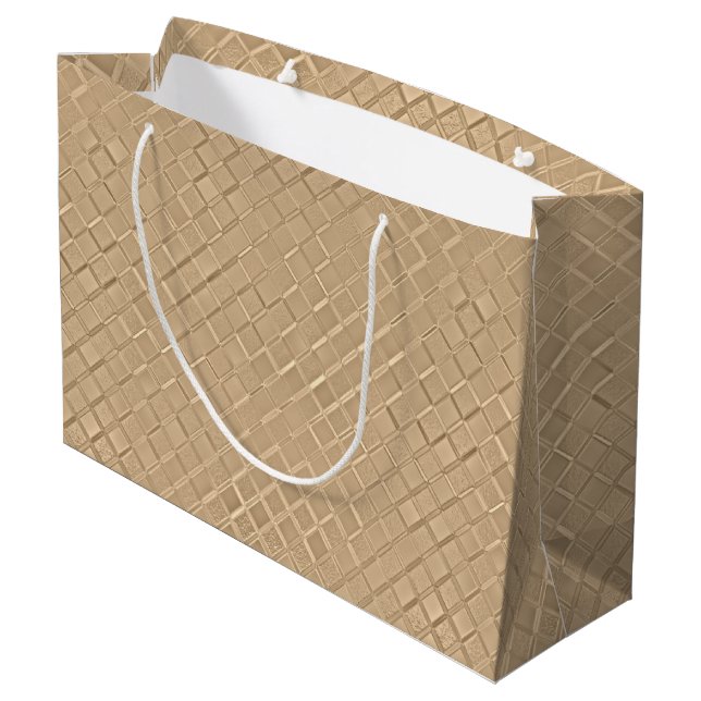 Champagne Metallic Diamond Patterns Large Gift Bag (Back Angled)