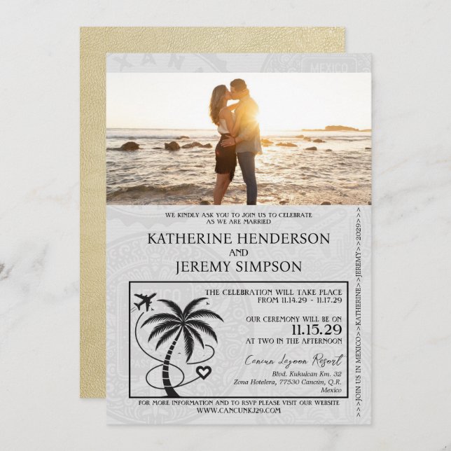 Champagne Mexico Passport Wedding Invitation (Front/Back)