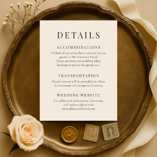 Champagne Minimalist Elegant Wedding Details Invitation