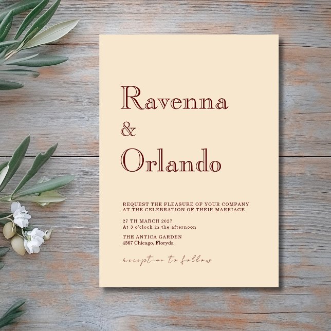 Champagne Minimalist Simple Modern Wedding Invitation (Creator Uploaded)