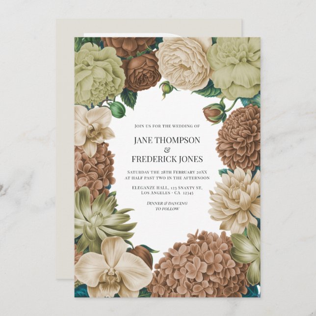 Champagne Mist, Willow Sage & Pebble Taupe Wedding Invitation (Front/Back)