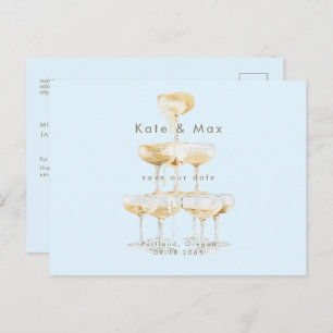 Champagne Modern Ice Blue Wedding Save the Date Postcard