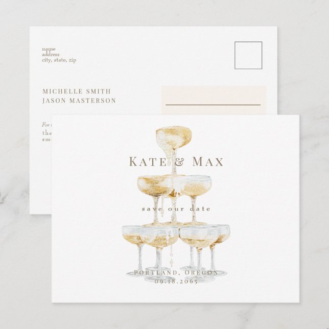 Champagne Modern Wedding Save the Date Postcard (Front/Back)