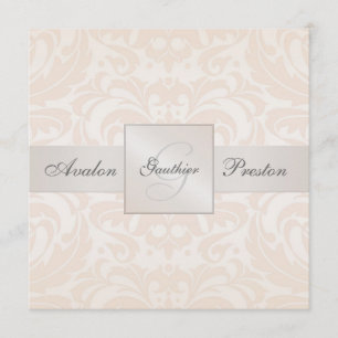 Champagne Monogram Damask Wedding Invitation