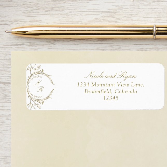 Champagne Monogram Élégant mariage Adresse de reto (Créateur téléchargé)
