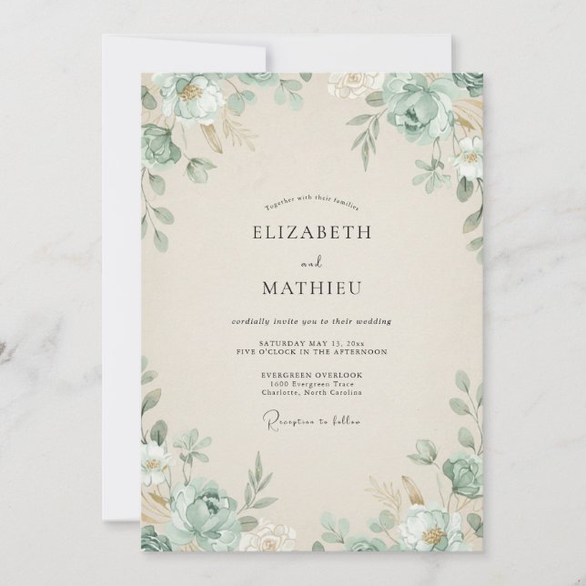 Champagne Muted Eucalyptus Foliage Wedding Invitation (Front)