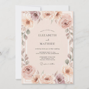 Champagne Muted Mauve Peony Wedding Invitation