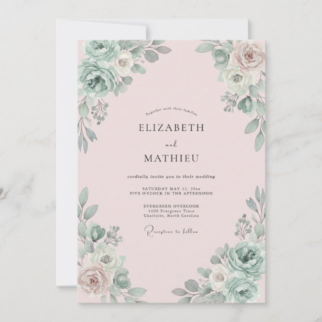 Champagne Muted Sage Foliage Eucalyptus Wedding Invitation (Front)