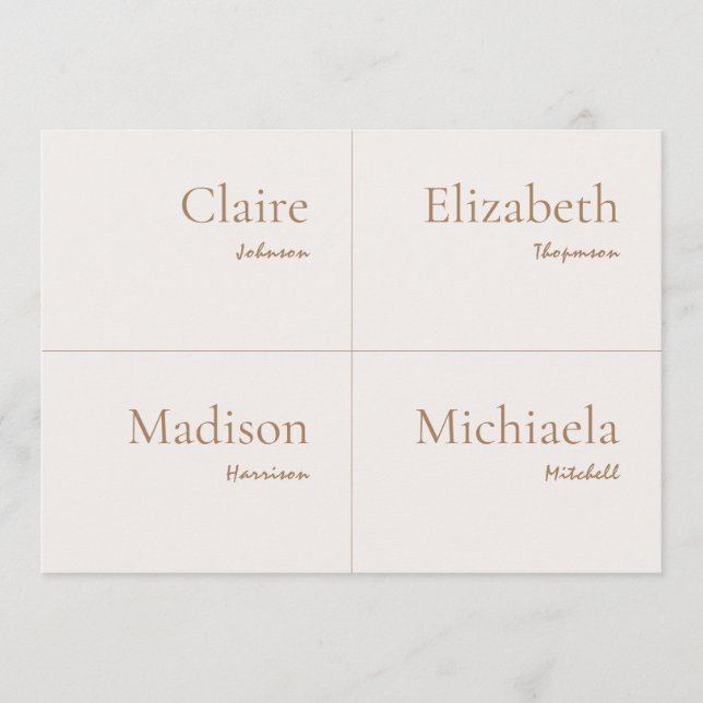 Champagne Neutral Mariage Carte Place do-it-yourse (Devant)