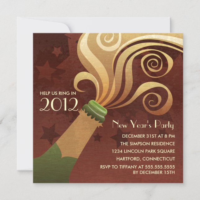 Champagne New Year's Eve Party Invitations (Front)