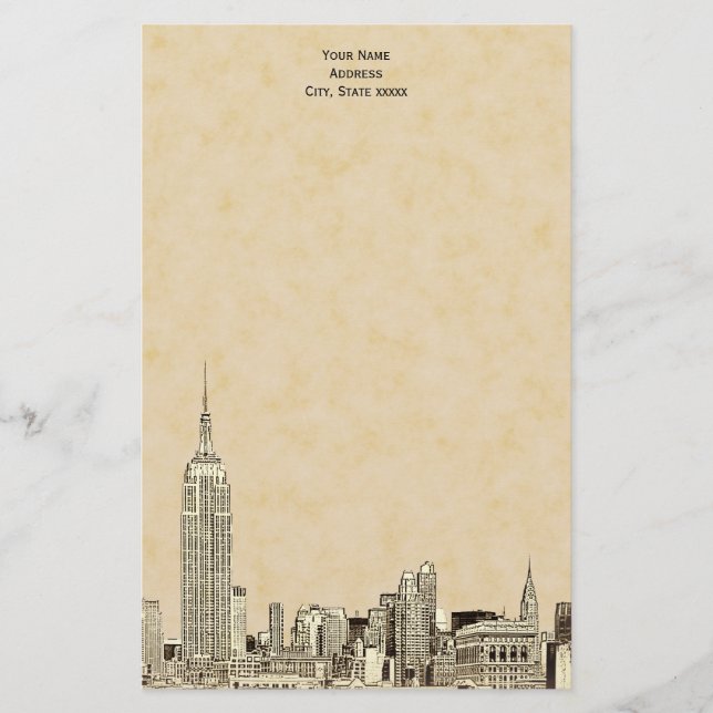 Champagne NYC Skyline Etched 01 Stationery (Front)