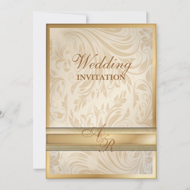 Champagne officiel or Mariage damassé Invitation (Devant)