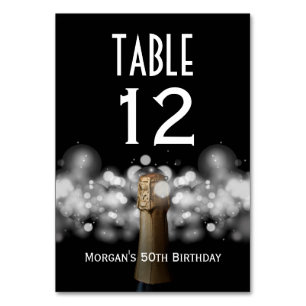 Champagne on Black & White Bokeh Table Number