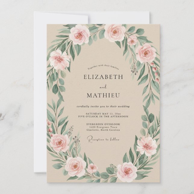 Champagne Pale Pink Petals Wedding Invitation (Front)